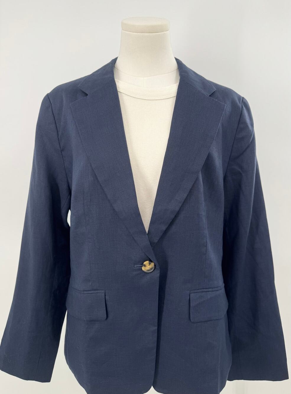Quince Womens 100%  Structured Blazer Navy Blue NWOT